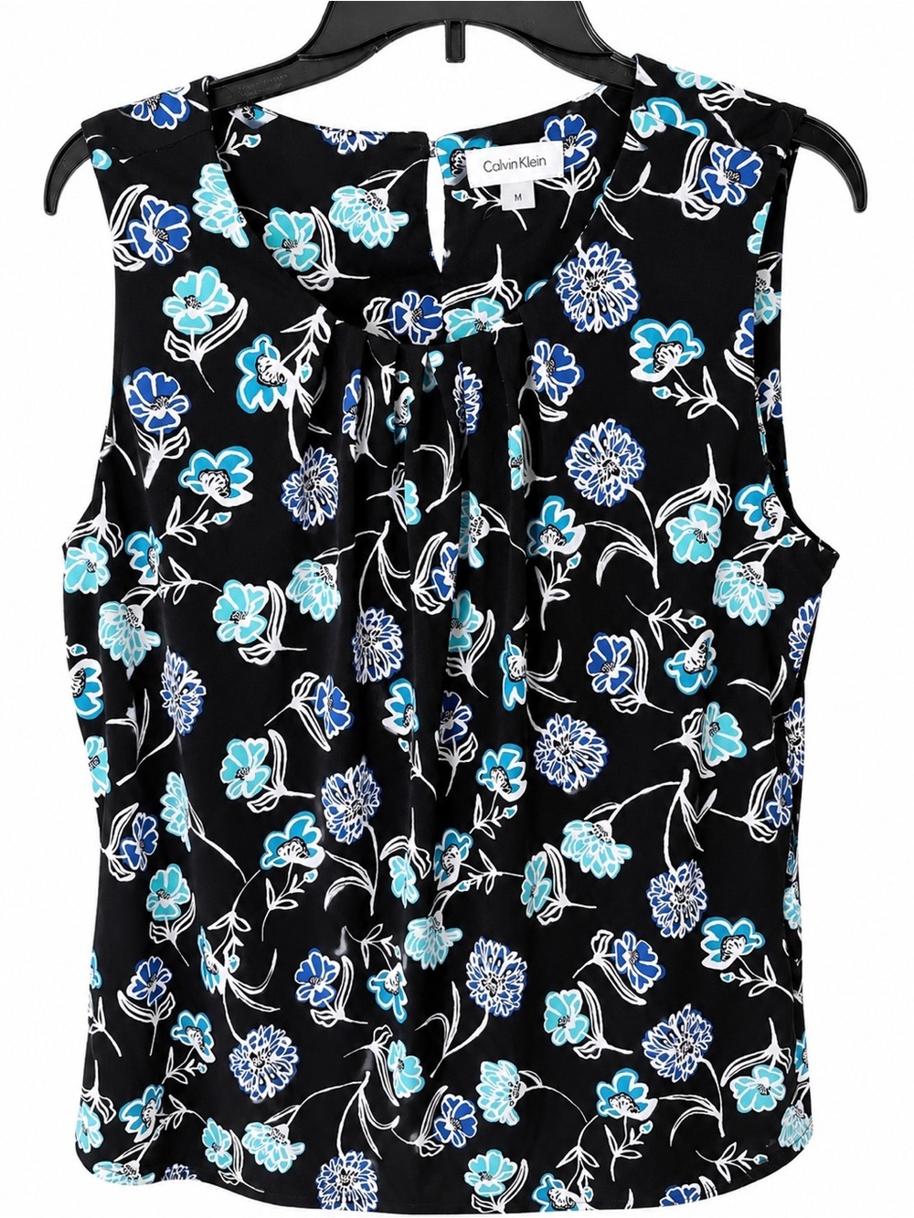 Calvin Klein Black Floral Tie-Neck Sleeveless Camisole - Blue & Teal Flowers